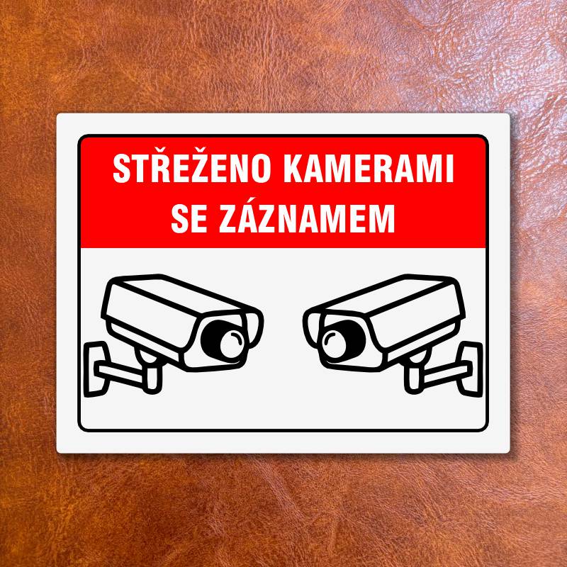 Cedulka "Střeženo kamerami" Velikost A5, bílá, var 3